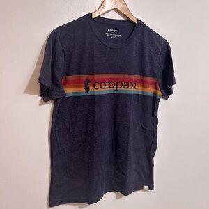 Cotopaxi Men's Navy Graphic Tee with Multicolor Stripe